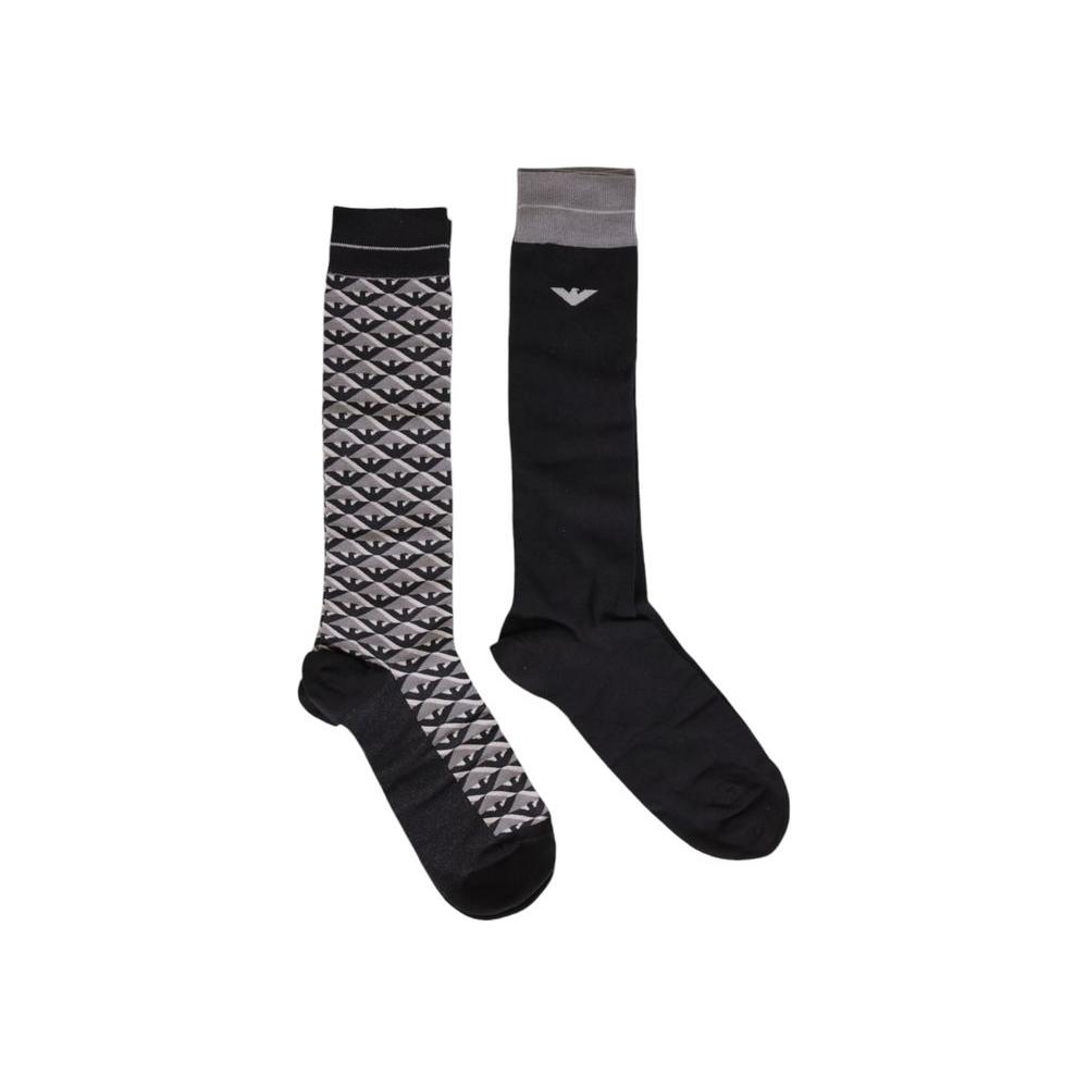 Emporio Armani gray cotton long socks for men, featuring a patterned and plain design. Made with high-quality materials for comfort.