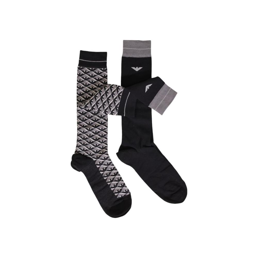 Emporio Armani gray cotton socks set featuring a geometric pattern and solid design, made with 73% cotton for comfort and elegance.