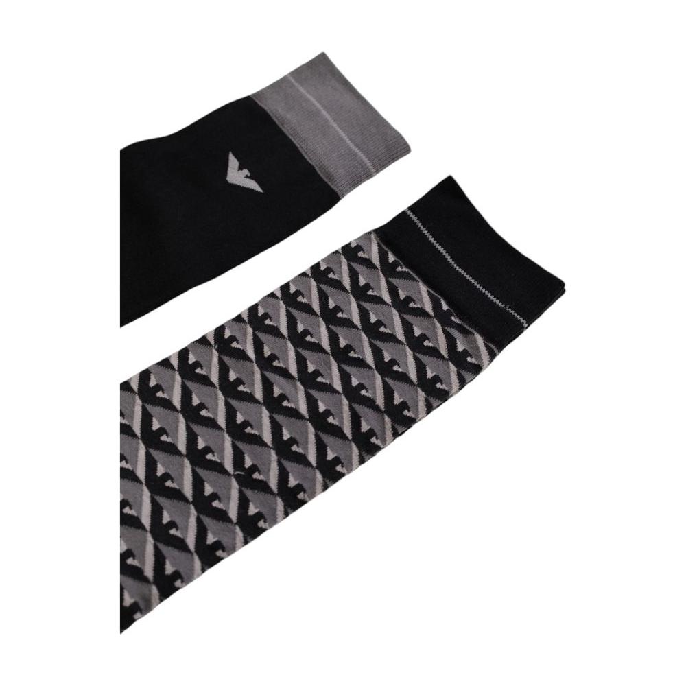 Emporio Armani gray cotton socks with logo and pattern, featuring high-quality cotton, polyamide, and elastane blend for comfort and style.