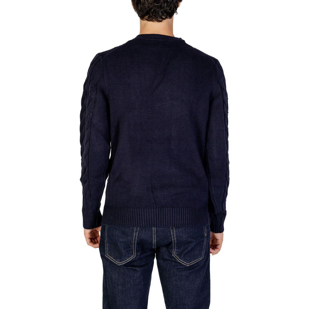 Back view of Hamaki-Ho Blue Acrylic Sweater, men's knitwear from the Fall/Winter collection, made of 70% acrylic and 30% nylon.