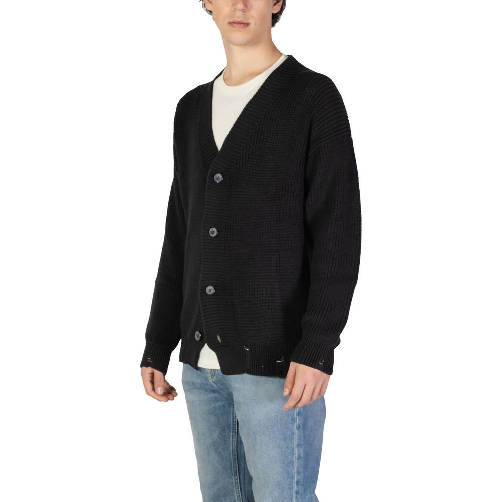 Men's Underclub Black Cotton Cardigan, Fall/Winter Knitwear, 50% Cotton, 50% Acrylic, Button-Up Design