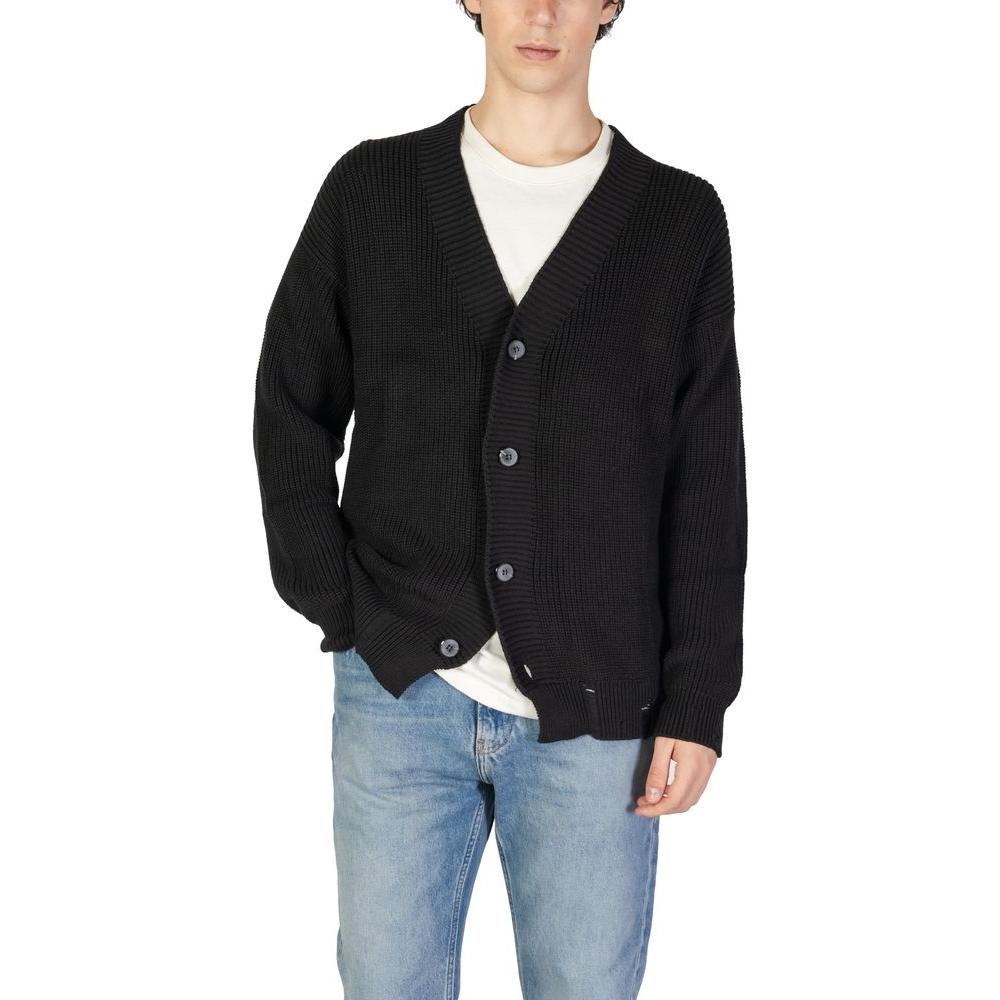 Men's Underclub black cotton cardigan with button-down front, fall/winter collection, 50% cotton, 50% acrylic knitwear.