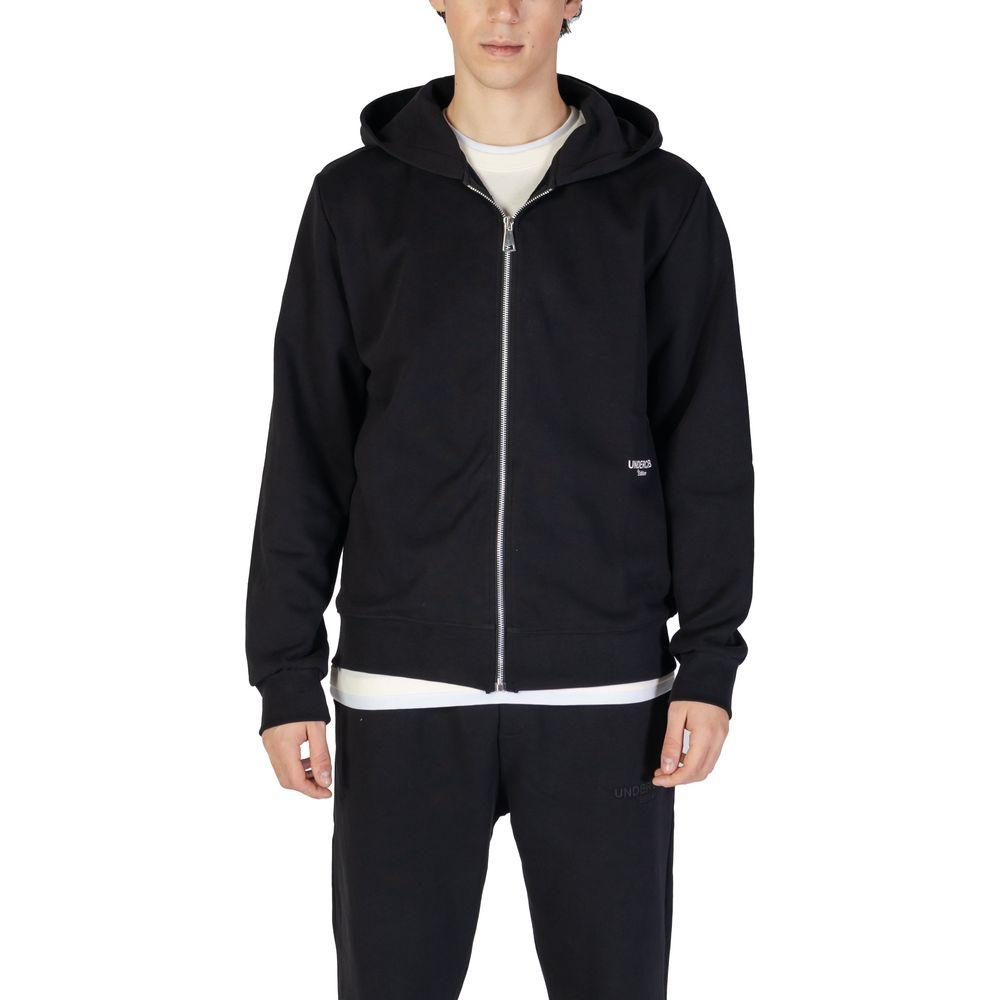 Underclub black cotton men's sweatshirt for fall/winter, made of 100% cotton, featuring a front zip and hood, perfect for casual wear.