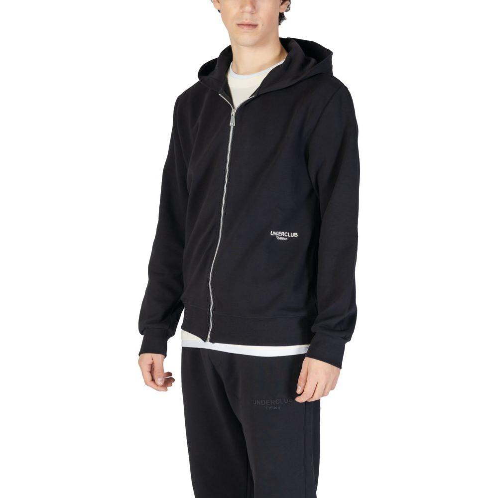 Underclub black cotton sweater, men's fall/winter collection, 100% cotton, zip-up style with hood.