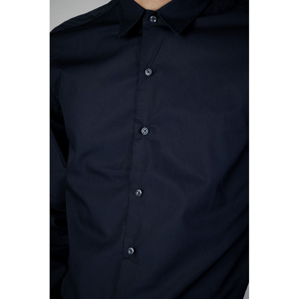Antony Morato blue cotton shirt for men, elegant long-sleeve design; model NAPOLI MMSL00628-FA400078, versatile for formal or casual wear.