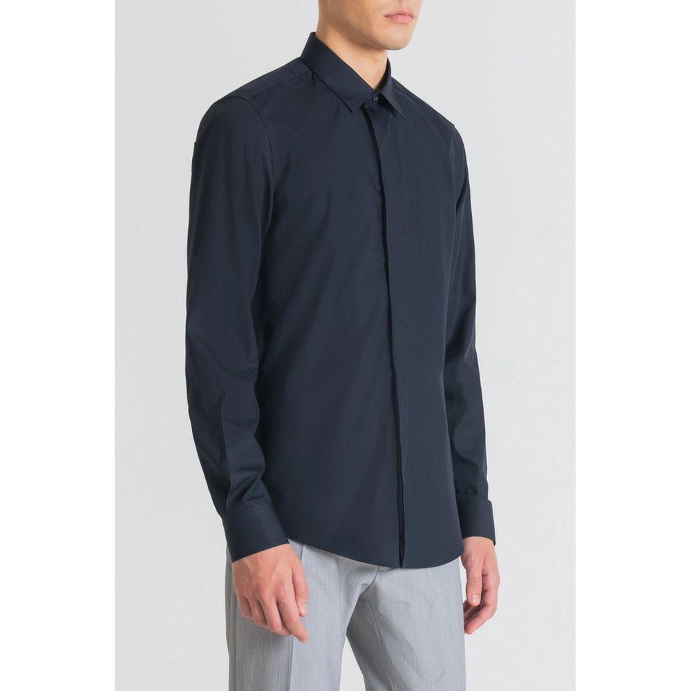 Antony Morato blue cotton shirt with long sleeves and slim fit design, ideal for both formal and casual-chic occasions.