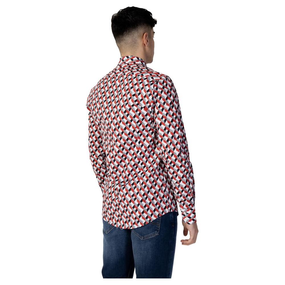 Back view of a man wearing an Antony Morato red patterned cotton long sleeve shirt from the Spring/Summer collection.
