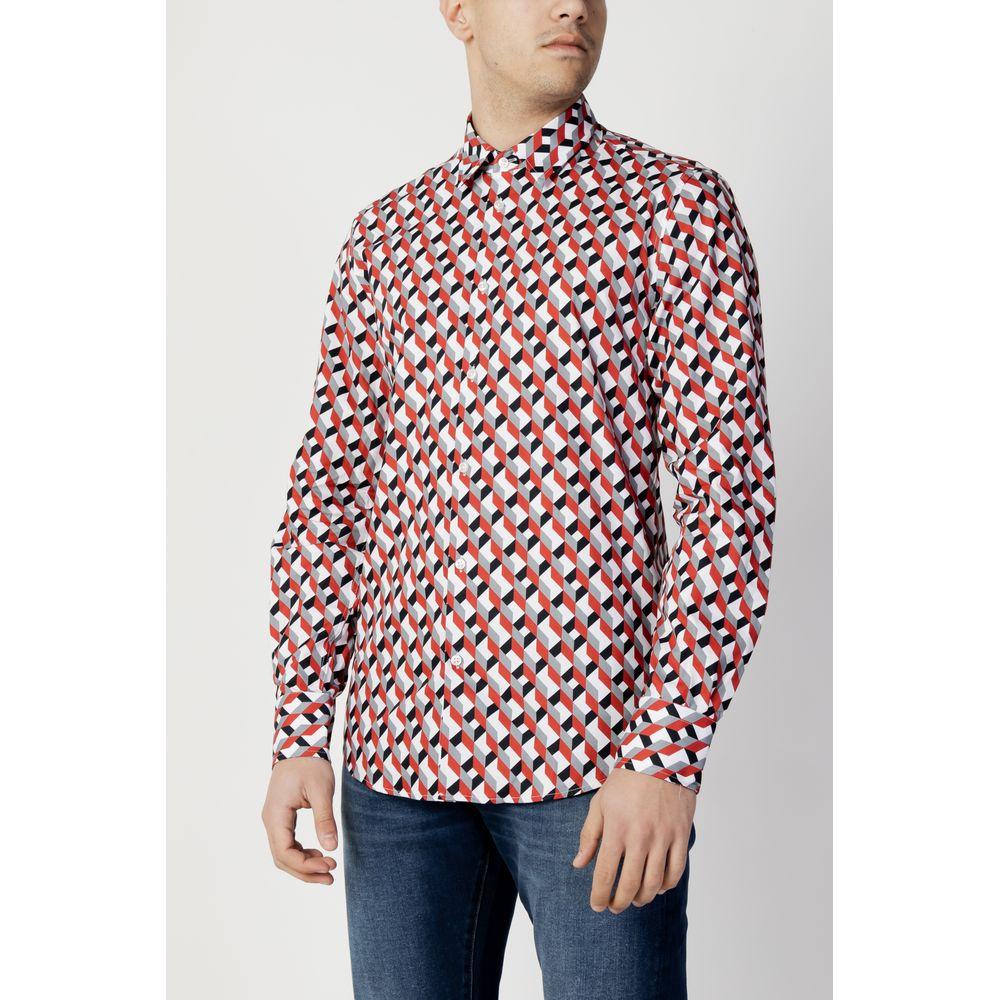 Men's long sleeve Antony Morato red geometric cotton shirt, spring/summer collection.