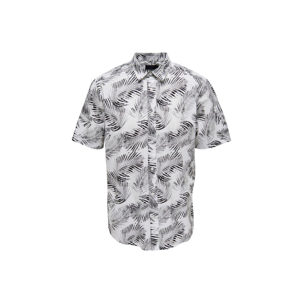 Men's short-sleeved cotton shirt with black leaf print, part of Only & Sons Spring/Summer collection.
