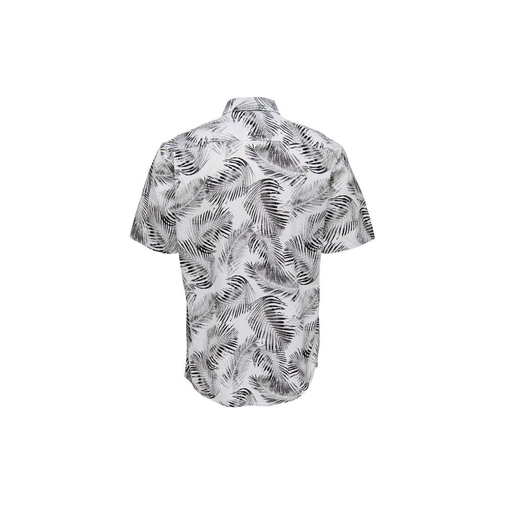 Only & Sons men's short-sleeved white cotton shirt with leaf pattern, ideal for spring/summer, 100% cotton composition.