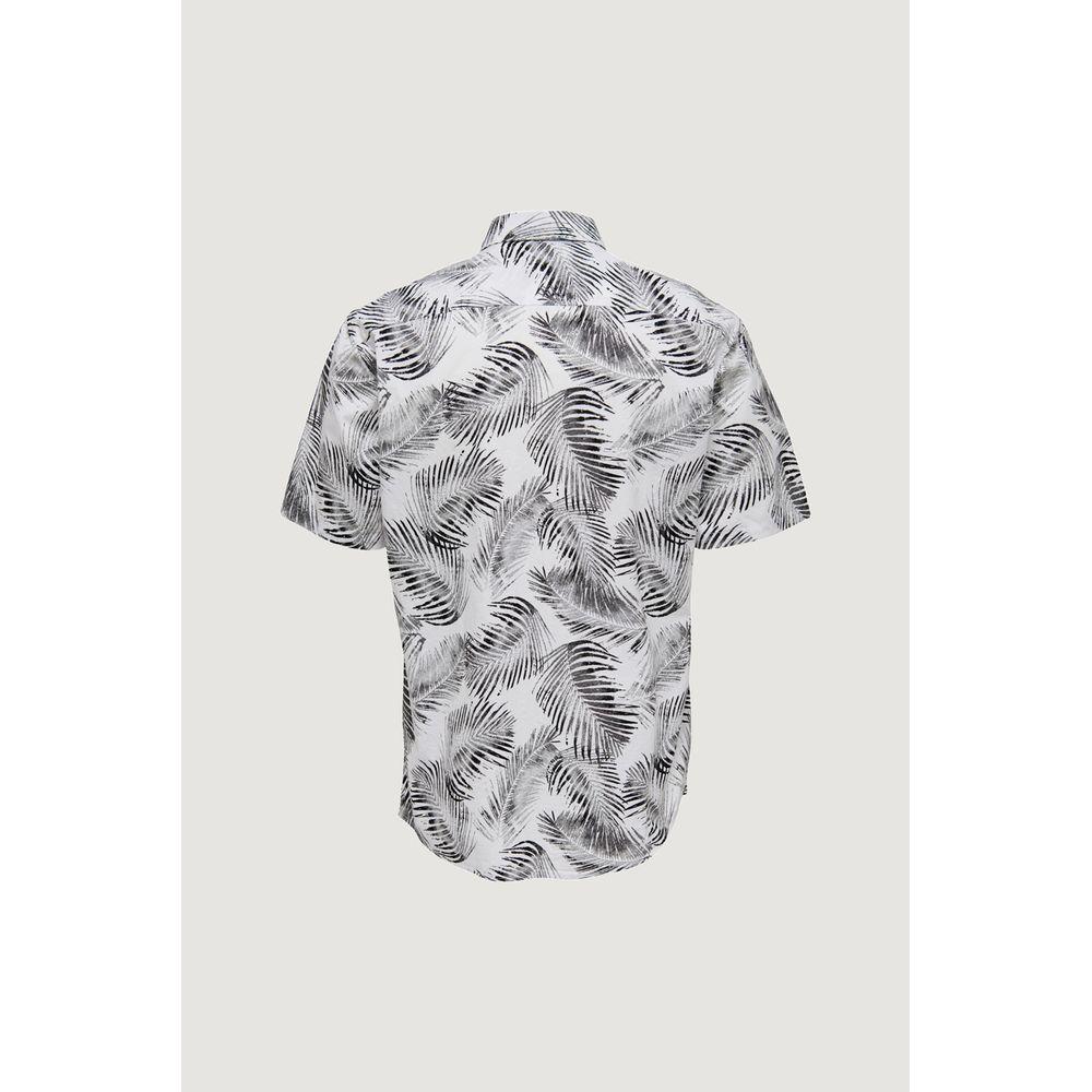 Only & Sons white short-sleeved shirt with palm leaf print, perfect for men's spring/summer collection, made of 100% cotton.
