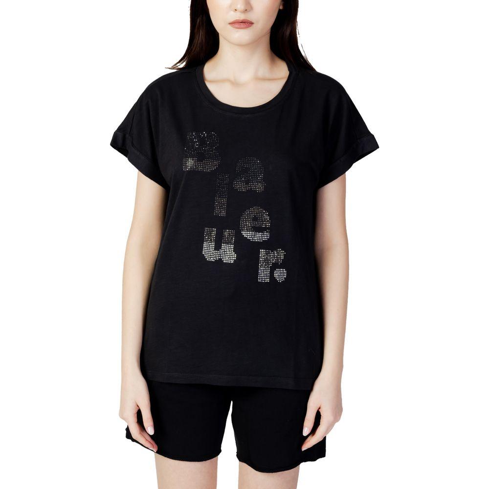 Blauer women's black cotton T-shirt, spring/summer collection, featuring stylish design and comfortable fit.