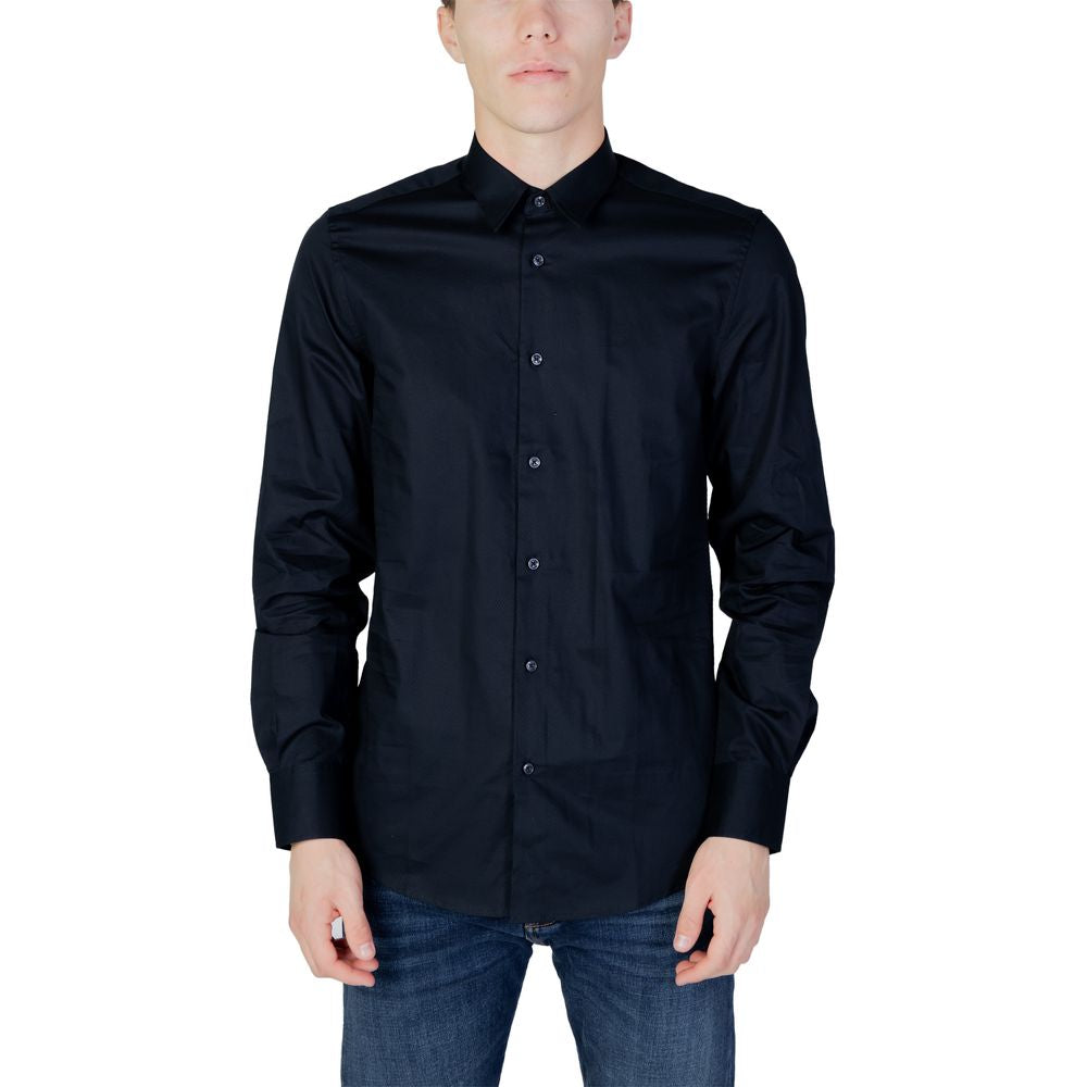 Antony Morato men's long sleeve blue cotton shirt, autumn/winter collection, 100% cotton, classic button-down style.