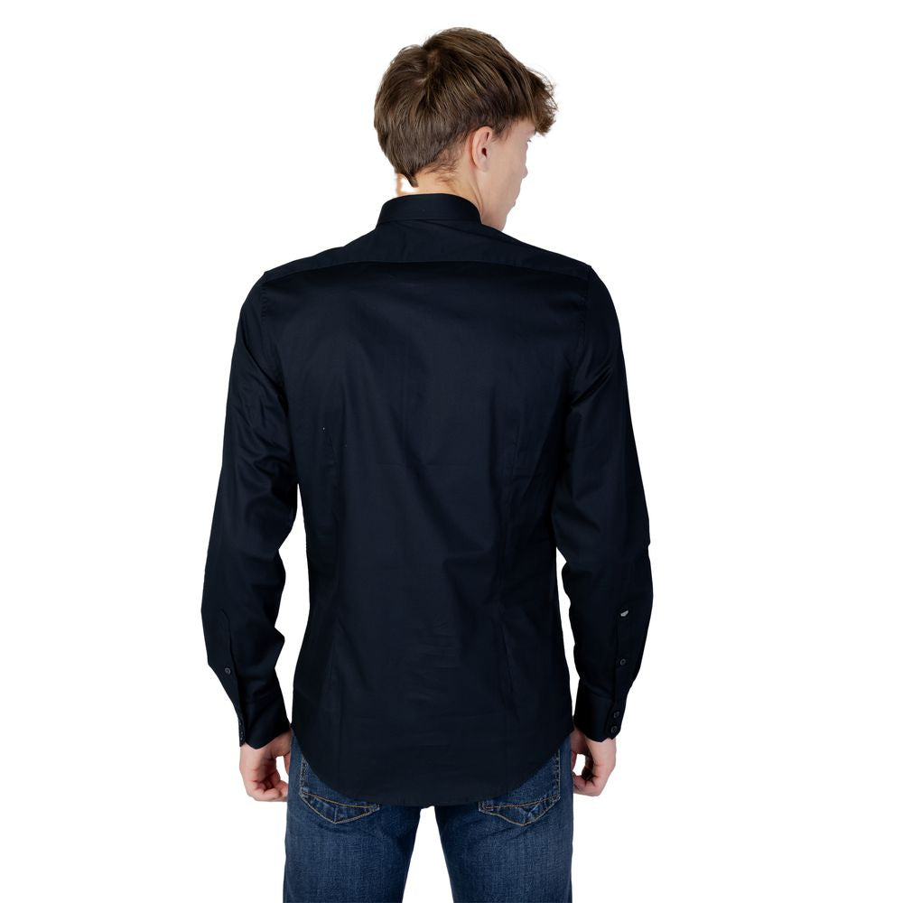 Back view of men's Antony Morato blue cotton long sleeve shirt from the Autumn/Winter collection, showcasing premium design and fit.