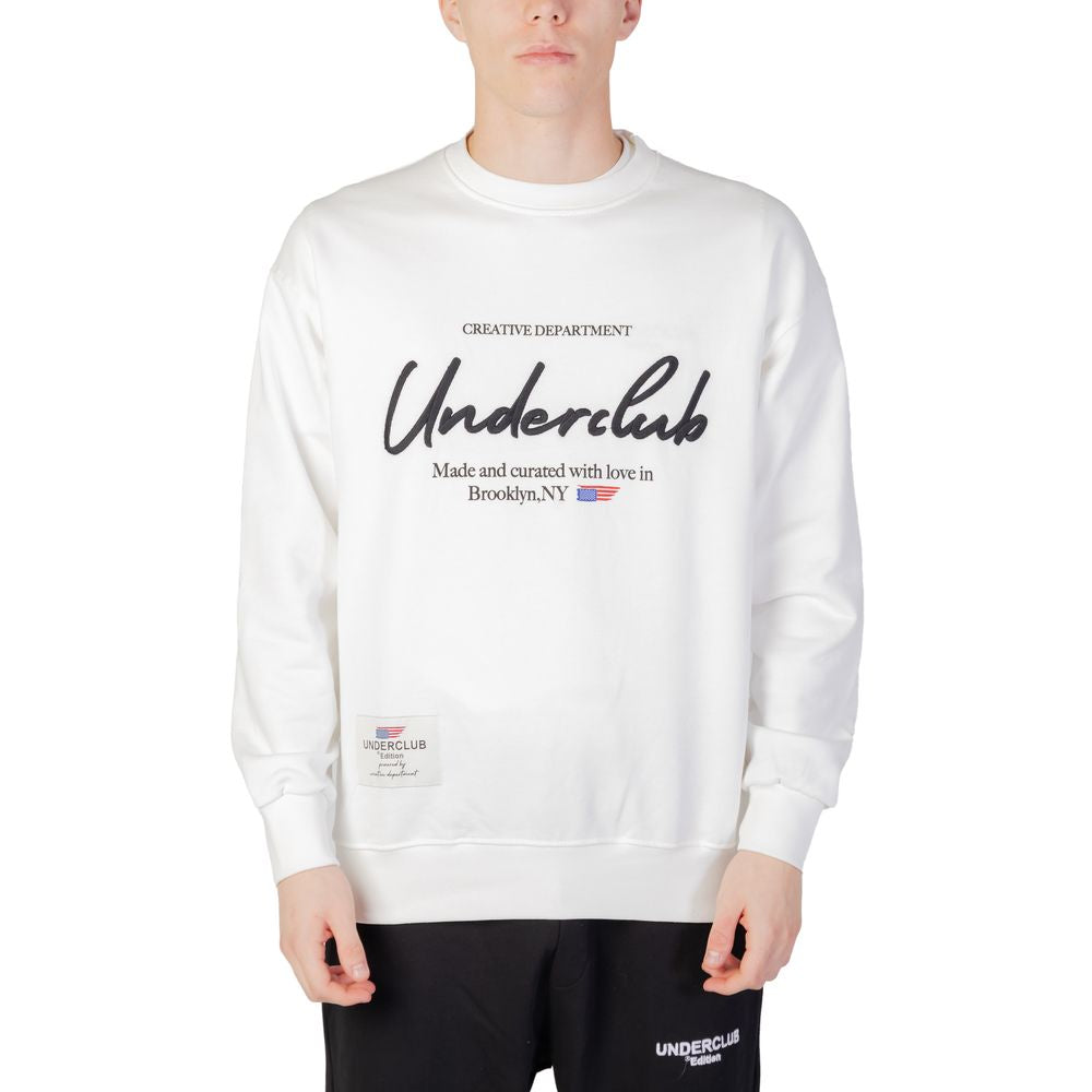 Underclub white cotton men's sweatshirt, autumn/winter collection, hoodless design, 100% cotton, modeled front view.