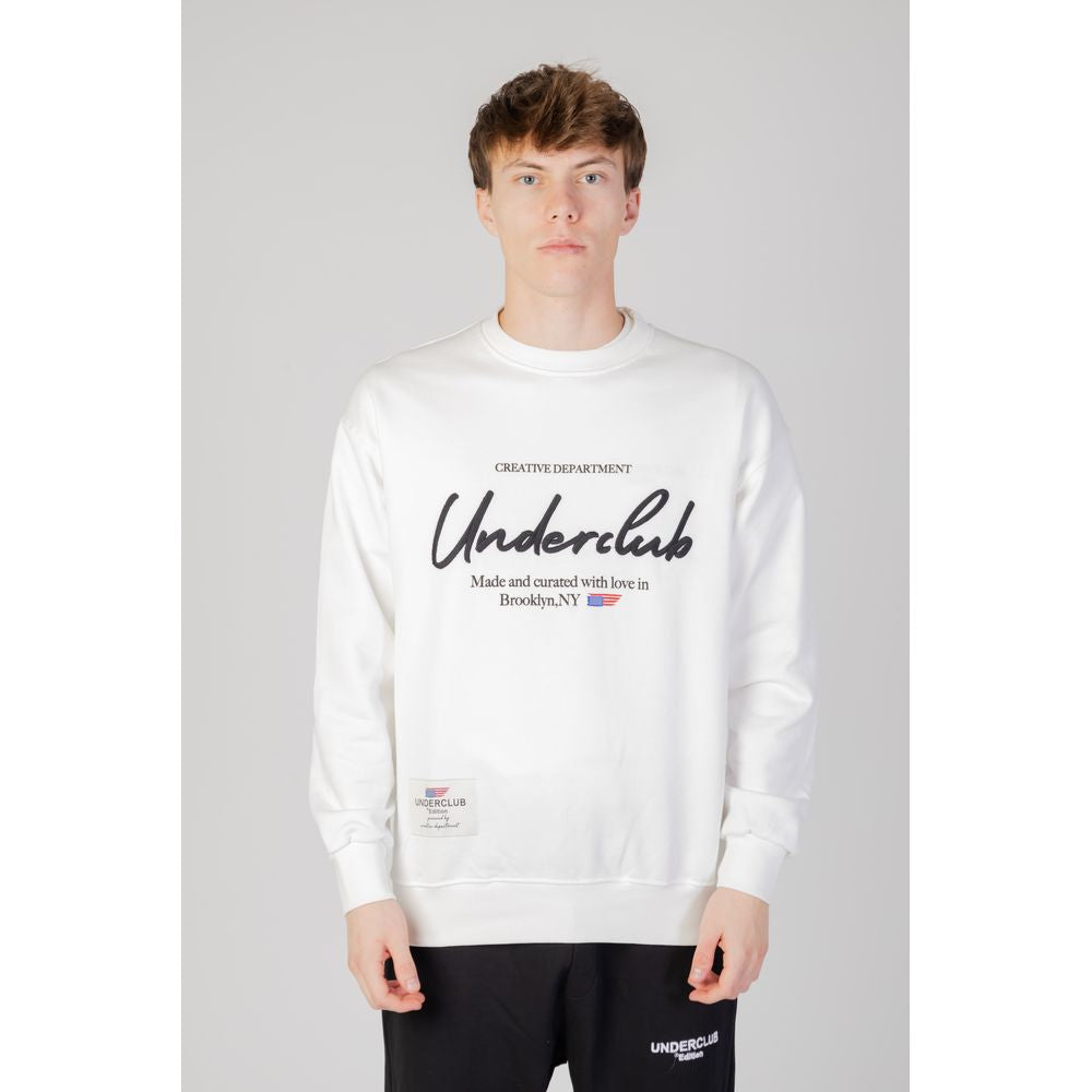 Men's White Cotton Sweater by Underclub, Hoodless, Autumn/Winter Collection, 100% Cotton, Featuring Front Logo Print.
