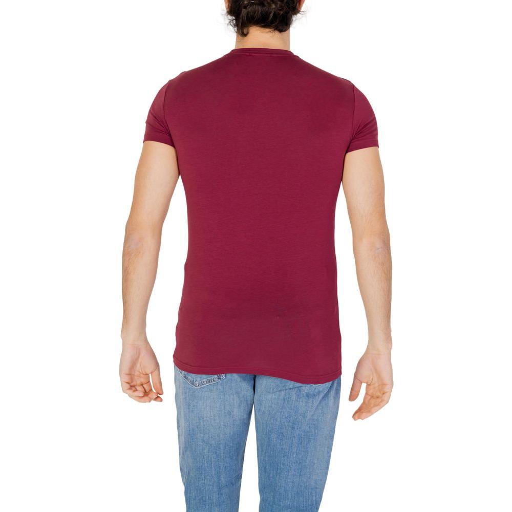 Back view of a man wearing a Bordeaux Emporio Armani Underwear cotton t-shirt, showcasing a comfortable and stylish fit.
