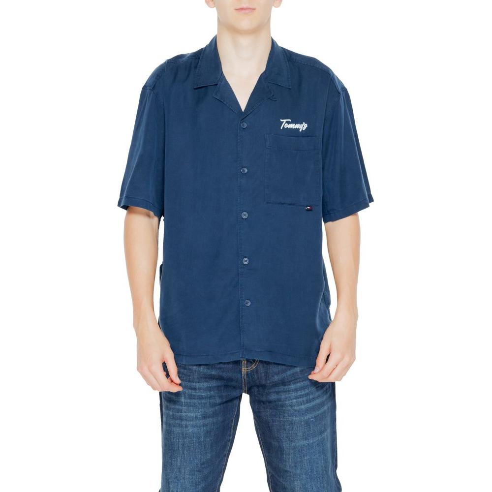 Men's Tommy Hilfiger Blue Lyocell Short Sleeve Shirt, Perfect for Spring/Summer Collection.