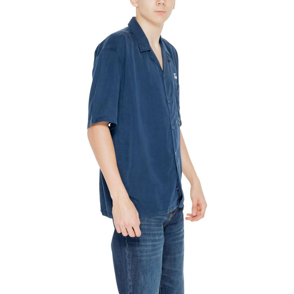 Men's Tommy Hilfiger blue lyocell short sleeve shirt, spring/summer collection, stylish and comfortable for casual wear