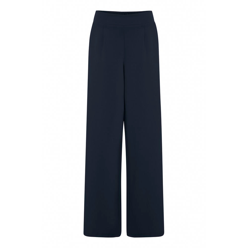 ICHI blue recycled polyurethane women's regular pants for fall/winter collection made from recycled polyester, viscose, elastane.