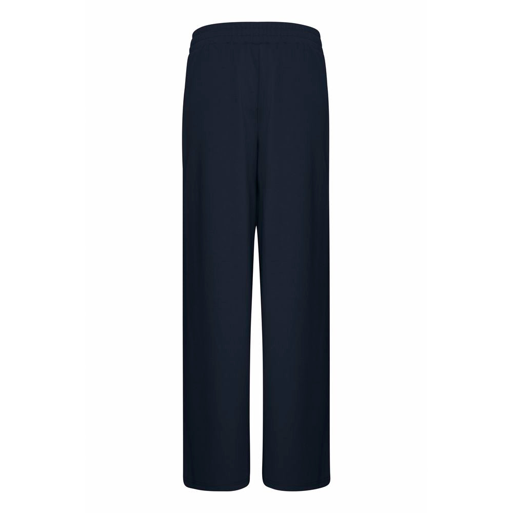 ICHI blue recycled polyurethane women's regular pants, fall/winter collection, made from 74% recycled polyester, back view.
