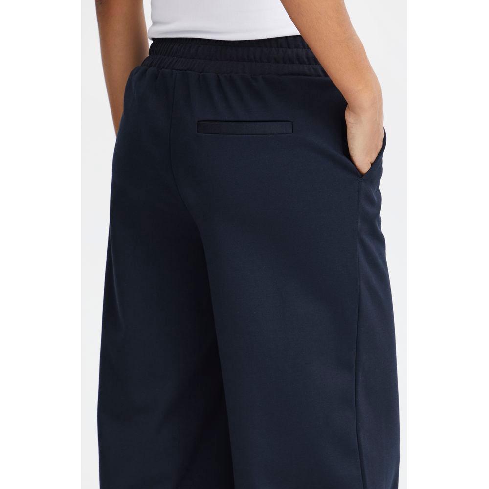 ICHI blue recycled polyurethane women's pants, fall/winter collection, back view, showcasing sustainable style.