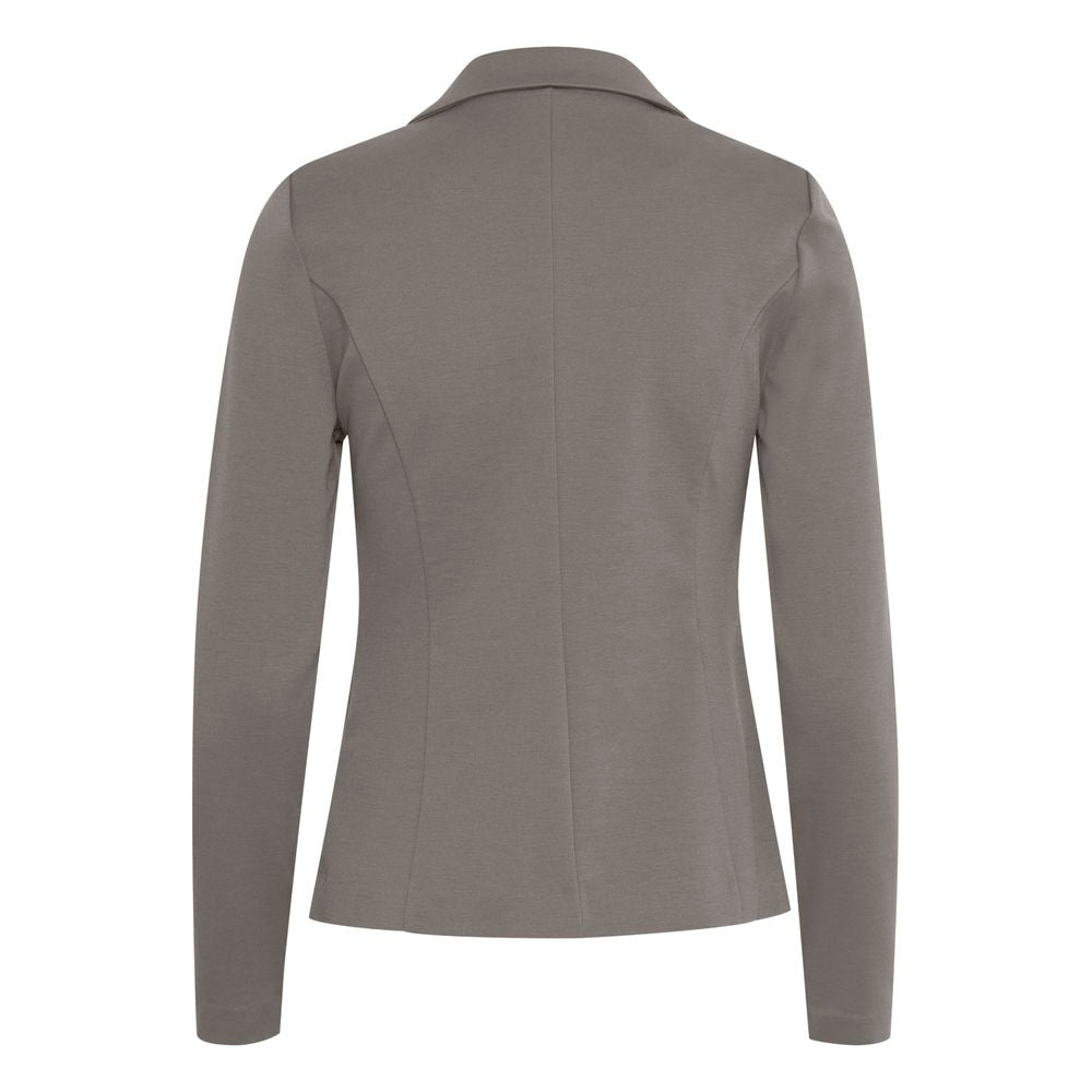 Back view of ICHI gray women's blazer, fall/winter collection, made of 74% polyester, 22% viscose, 4% elastane.