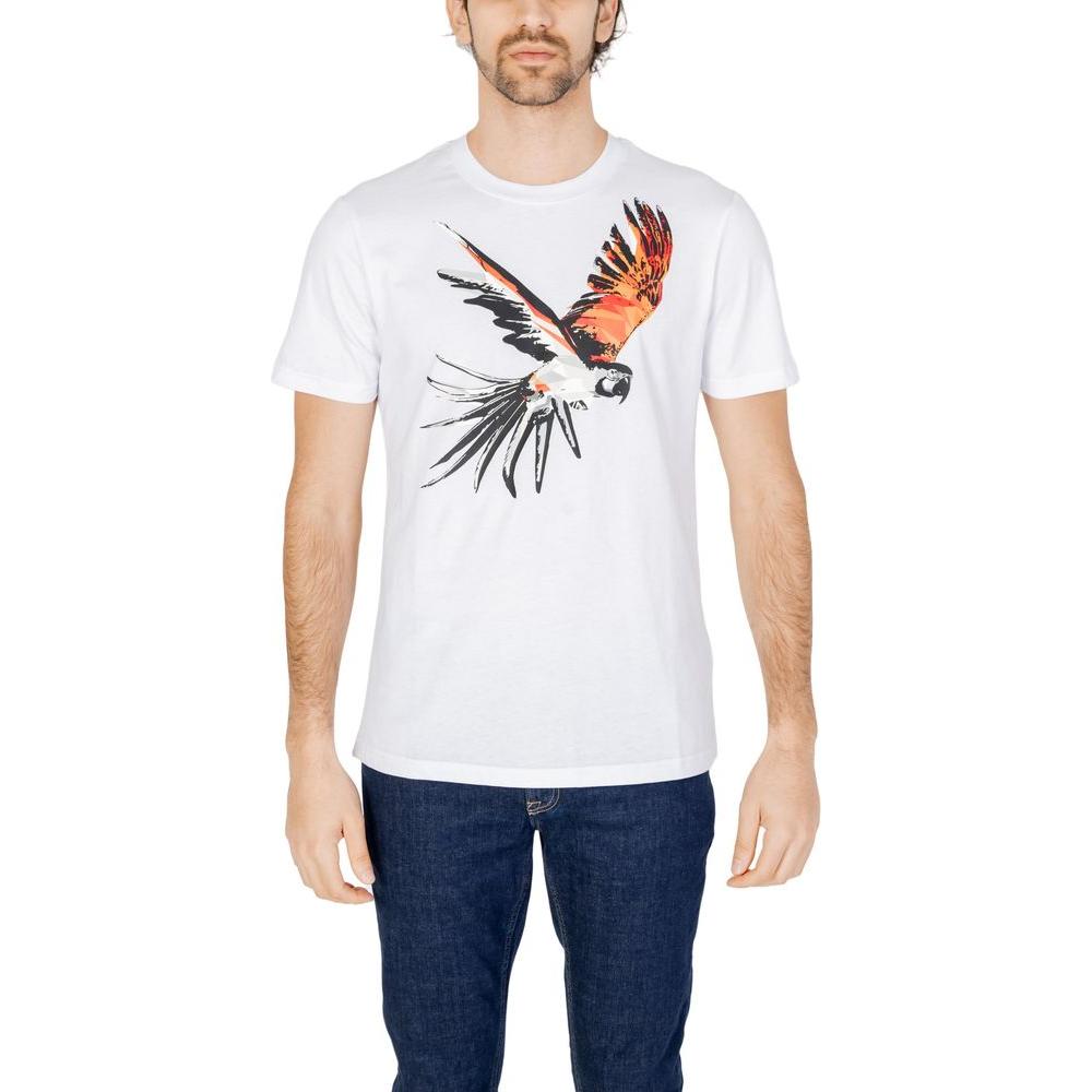 Antony Morato white cotton t-shirt featuring a colorful parrot design, perfect for spring and summer fashion.