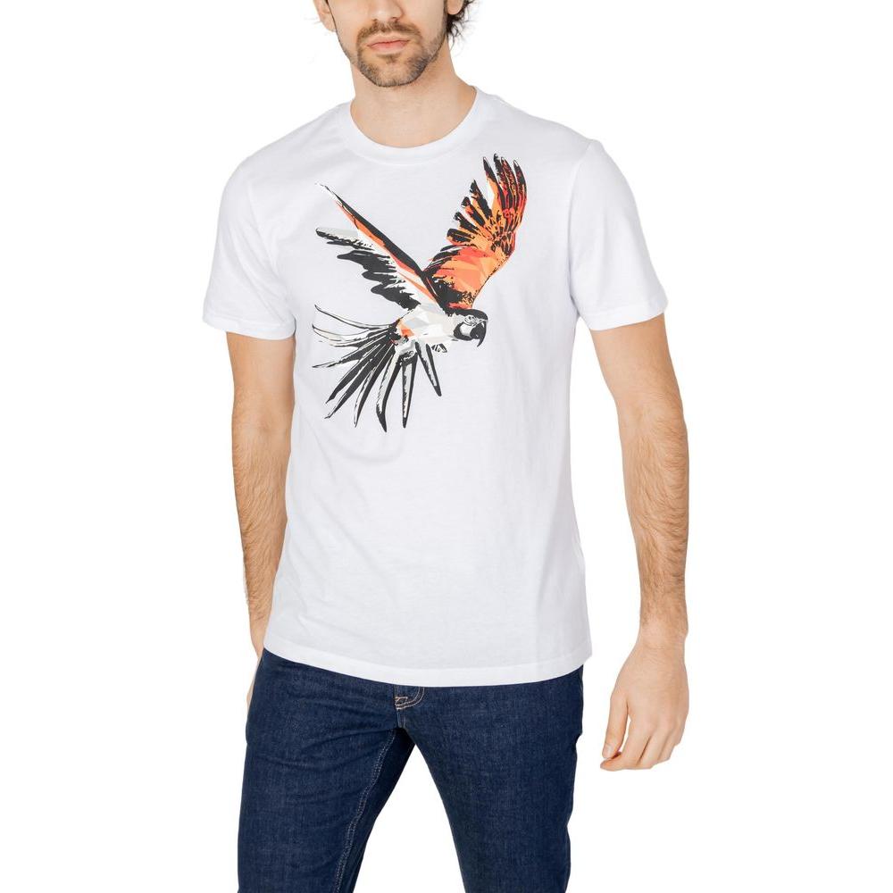 Antony Morato white cotton t-shirt with bird print, spring/summer collection, 100% cotton, casual men's clothing, fashion.