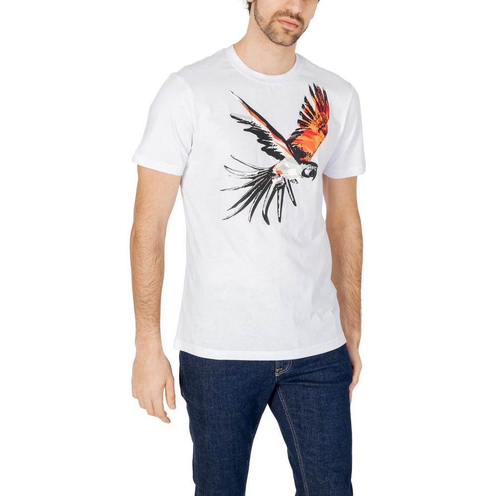 Antony Morato white cotton t-shirt with colorful bird print, part of the spring/summer collection. Made from 100% cotton.