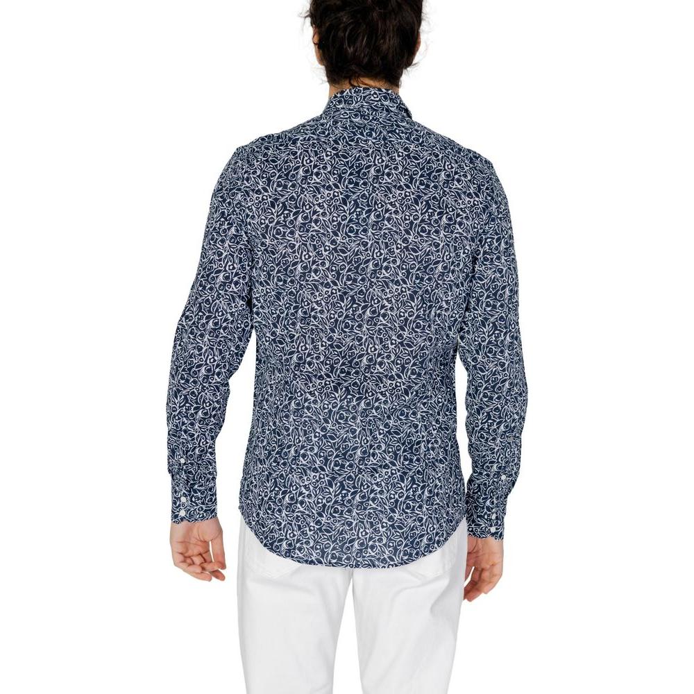 Back view of Antony Morato blue cotton long sleeve shirt for men from spring/summer collection.