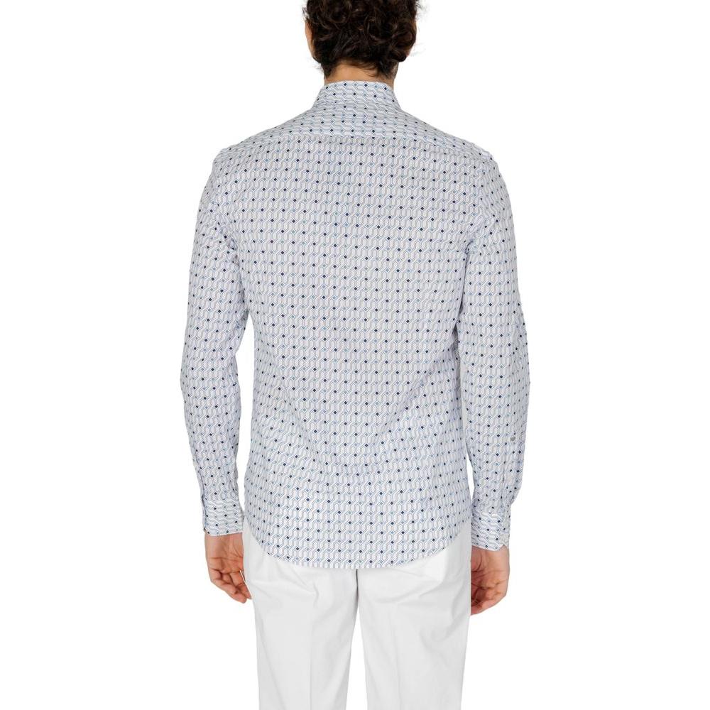 Back view of Antony Morato blue cotton long sleeve shirt for men, spring/summer collection, 100% cotton.