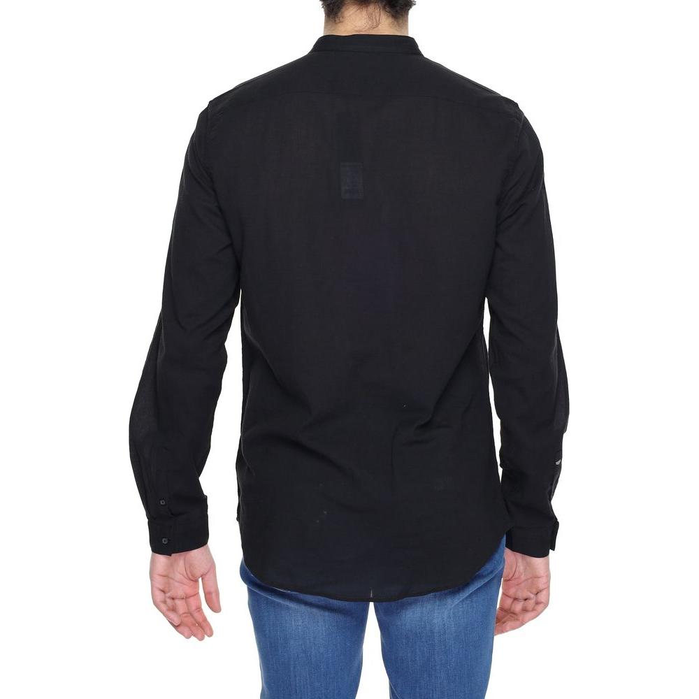 Back view of Antony Morato black long sleeve cotton shirt for men, perfect for spring/summer collection.