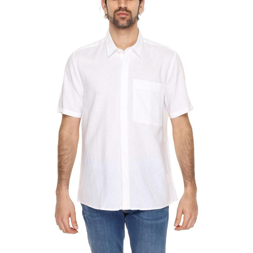 Antony Morato men's white linen shirt, short sleeves, perfect for spring/summer, made of 55% linen and 45% viscose.