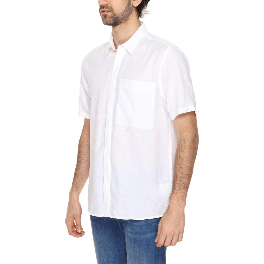 Antony Morato men's white linen short sleeve shirt for spring/summer, composed of 55% linen and 45% viscose.