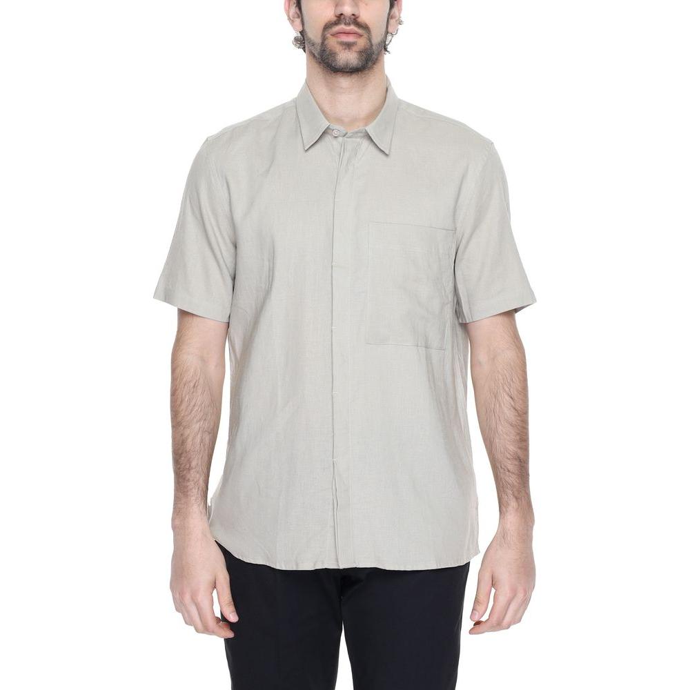 Antony Morato beige linen short sleeve men's shirt from spring/summer collection, 55% linen 45% viscose.