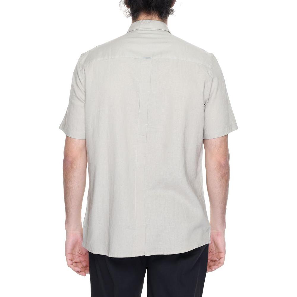 Antony Morato beige short sleeve linen shirt, men's spring/summer collection, back view, light and breathable fabric, 55% linen, 45% viscose