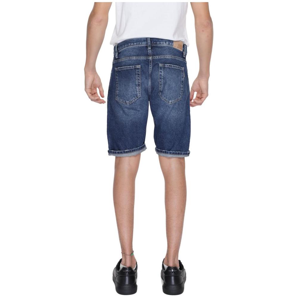 Back view of Antony Morato blue cotton men's Bermuda shorts, perfect for spring and summer fashion.