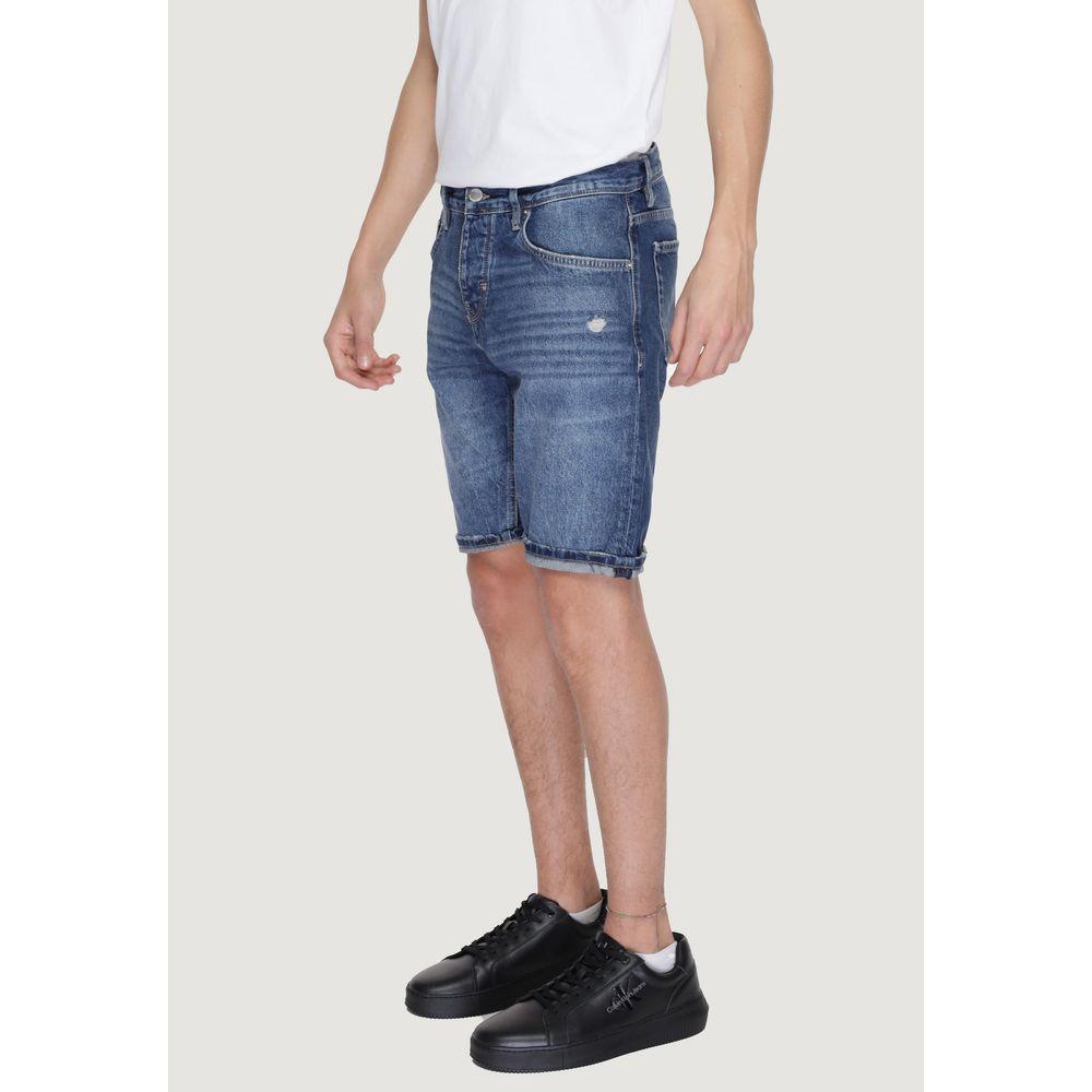 Men's Antony Morato blue cotton Bermuda shorts, spring/summer collection, paired with black sneakers.
