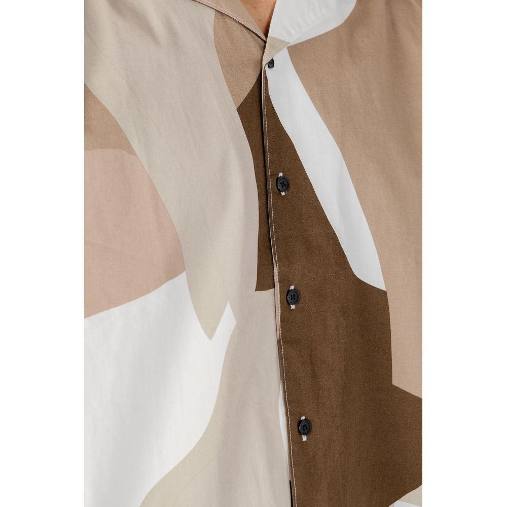 Close-up of Only & Sons brown cotton short-sleeve shirt for spring/summer collection.