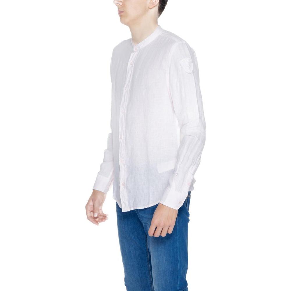 Alt Tag: Men's Blauer multicolor linen shirt, long-sleeved, spring/summer collection, 100% linen fabric.
