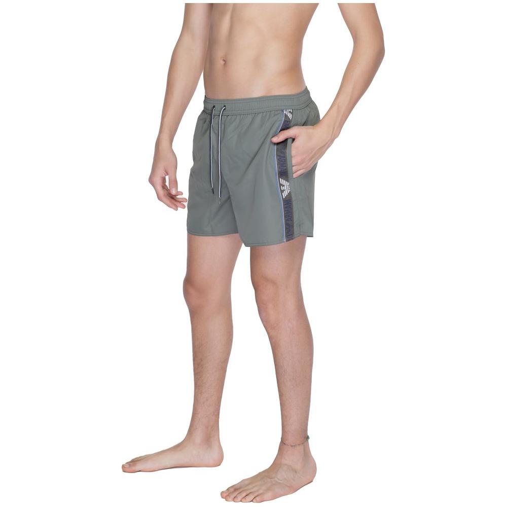 Emporio Armani Underwear green polyester swimwear, men's boxer style, regular fit, with brand logo, perfect for beach or pool days.