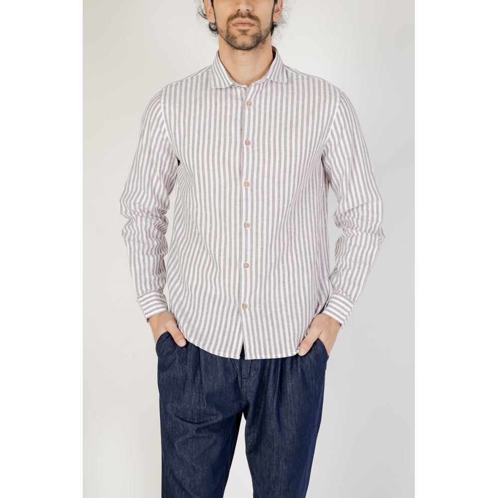 Hamaki-Ho brown linen men's long-sleeved shirt, spring/summer collection, 100% linen, ideal for casual or formal wear.