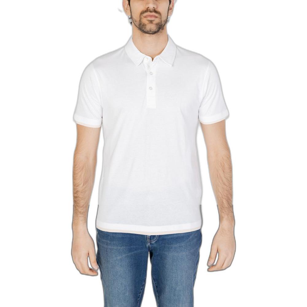 Hamaki-Ho white cotton polo shirt for men, spring/summer collection, short sleeves, 100% cotton composition, stylish casual wear.