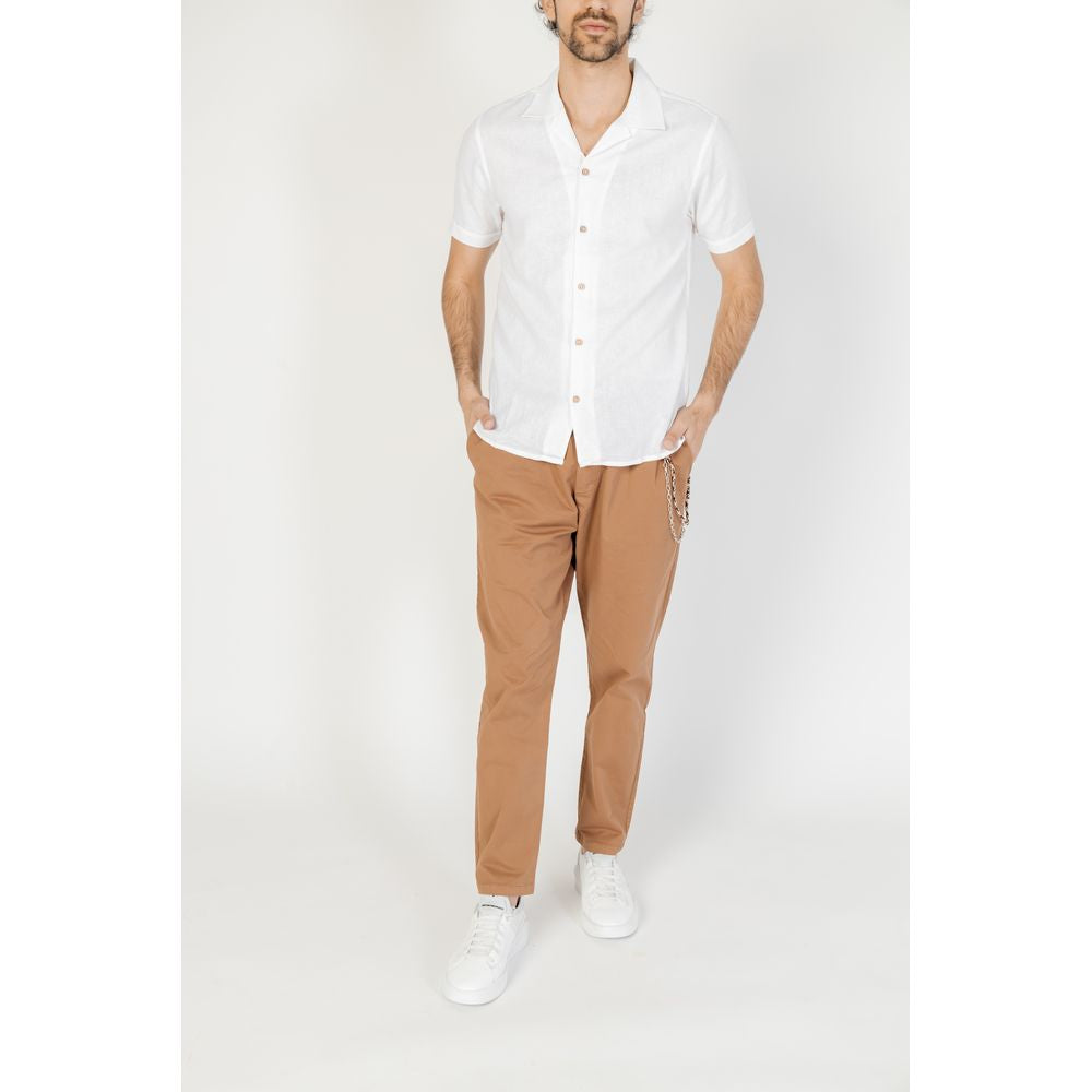 Hamaki-Ho white linen shirt for men, short-sleeved, spring/summer collection, 55% linen 45% cotton, stylish and breathable attire