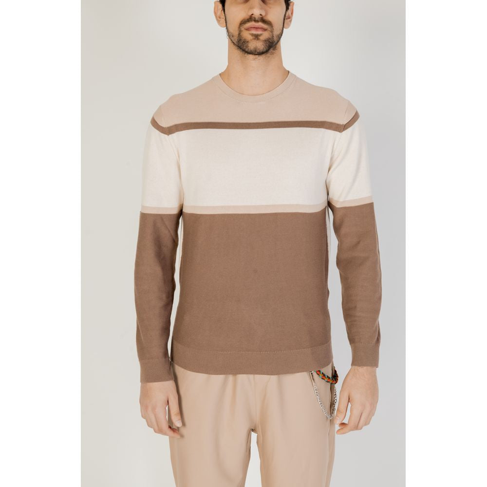 Men's striped beige and brown pullover sweater from Hamaki-Ho's Spring/Summer collection, made from 100% cotton jersey.