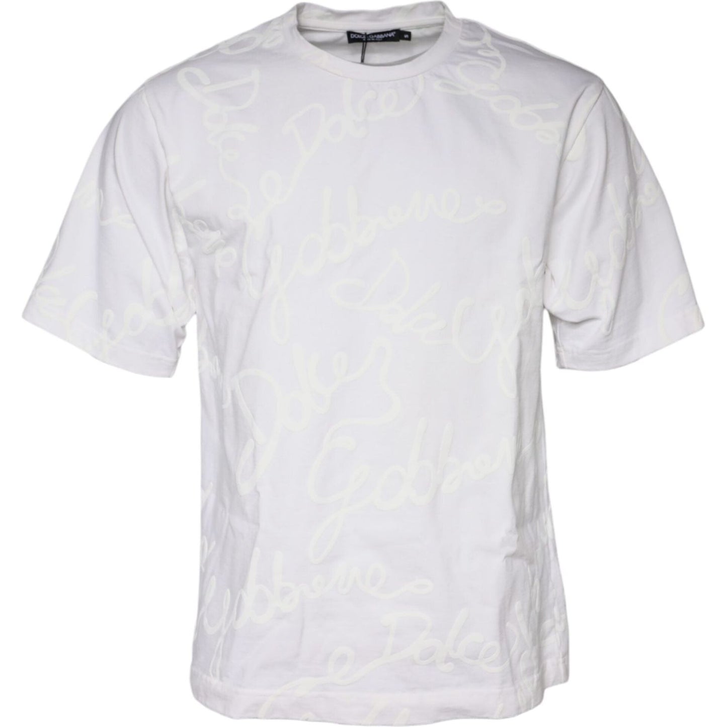 Dolce & Gabbana white cotton crew neck t-shirt with logo print, short sleeves, regular fit, made in Italy.