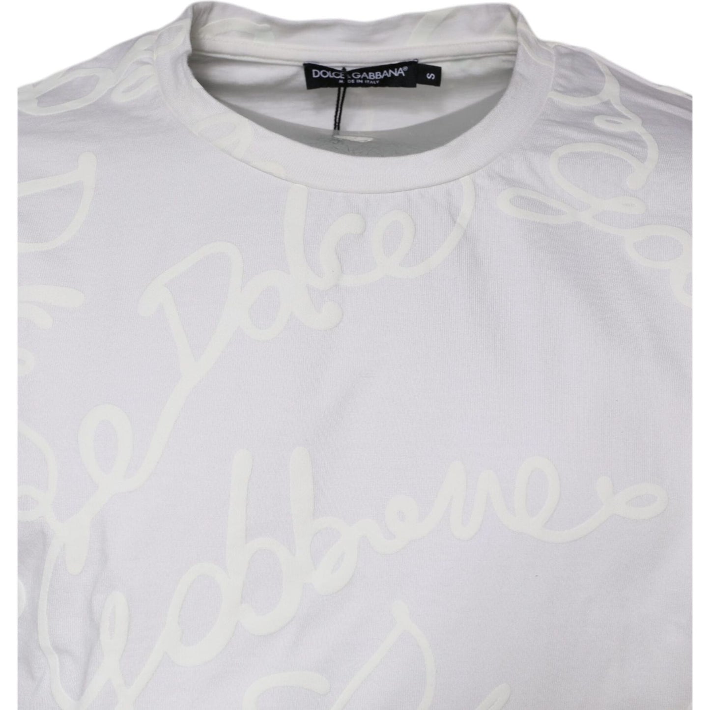 Dolce & Gabbana white logo print cotton crew neck t-shirt with graphic design, regular fit, short sleeves, minor pen marks.