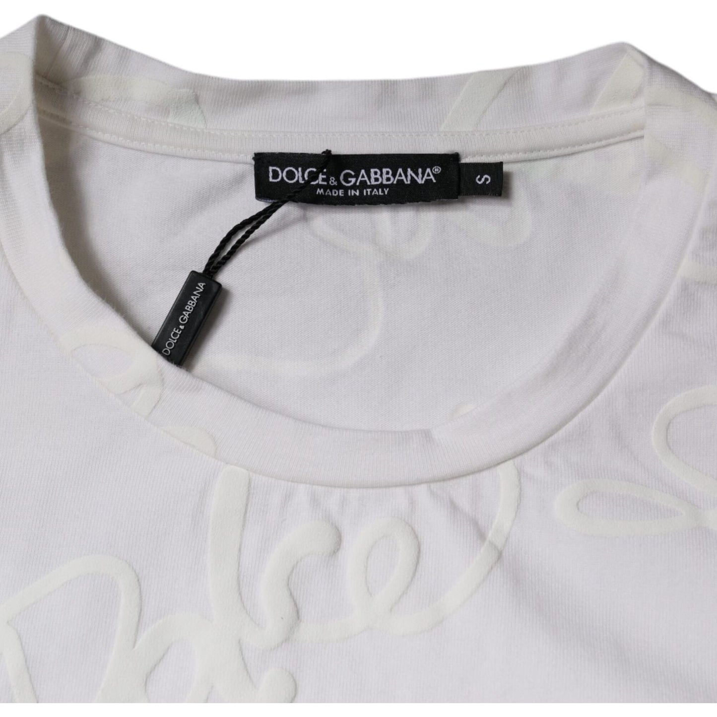 Dolce & Gabbana white cotton crew neck t-shirt with logo tag, short sleeves, made in Italy.