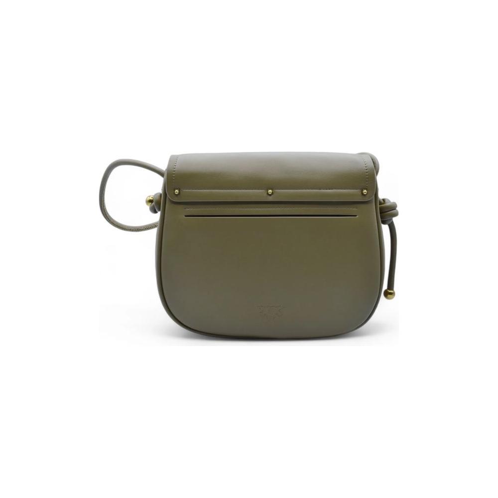PINKO green leather crossbody bag with gold hardware and magnetic closure, featuring iconic logo detail and sleek design.
